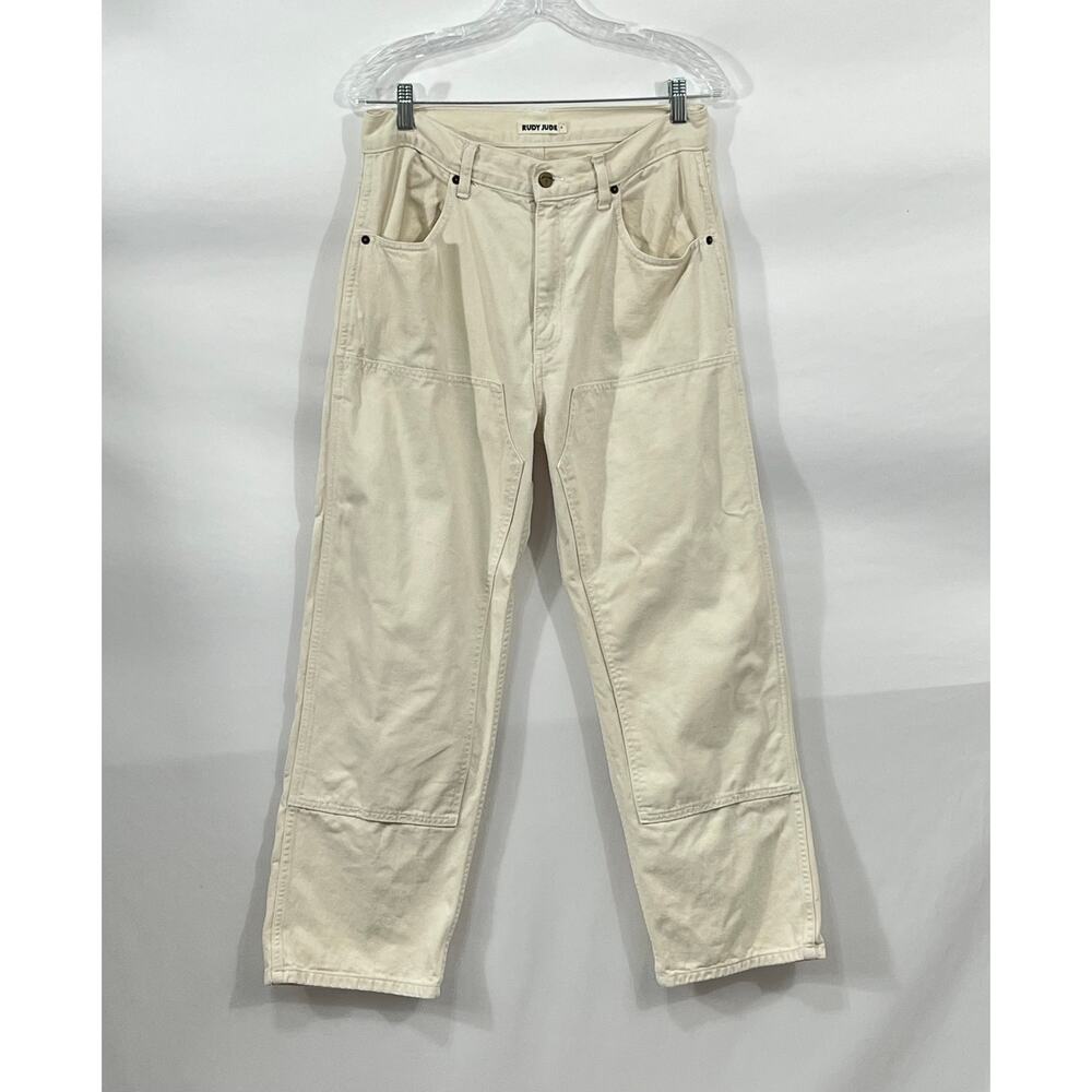 RUDY JUDE Sz 4 Ivory Cream Utility Jeans Pants Organic Cotton